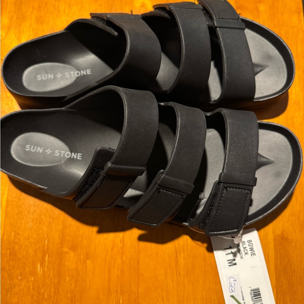 Men’s Sun + Stone Triple Strap Black Slides